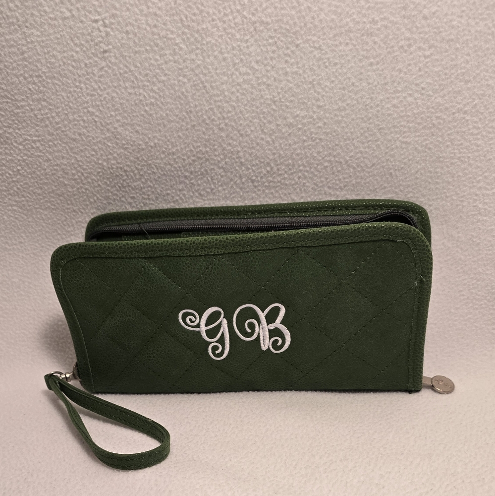 Green Quilted Wallet with Monogram GB